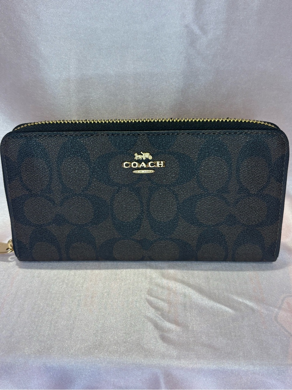 Coach Zip-Around Signature Wallet in Dark Brown and Black